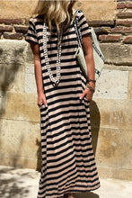 Load image into Gallery viewer, SANTA MONICA PIER BLACK STRIPED MAXI DRESS **SHIPPING EXPECTED TO BEGIN ON DATE 3/15**
