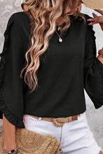 Load image into Gallery viewer, LOOK YOUR BEST BLACK TULIP SLEEVE BLOUSE **SHIPPING EXPECTED TO BEGIN ON DATE 3/14**