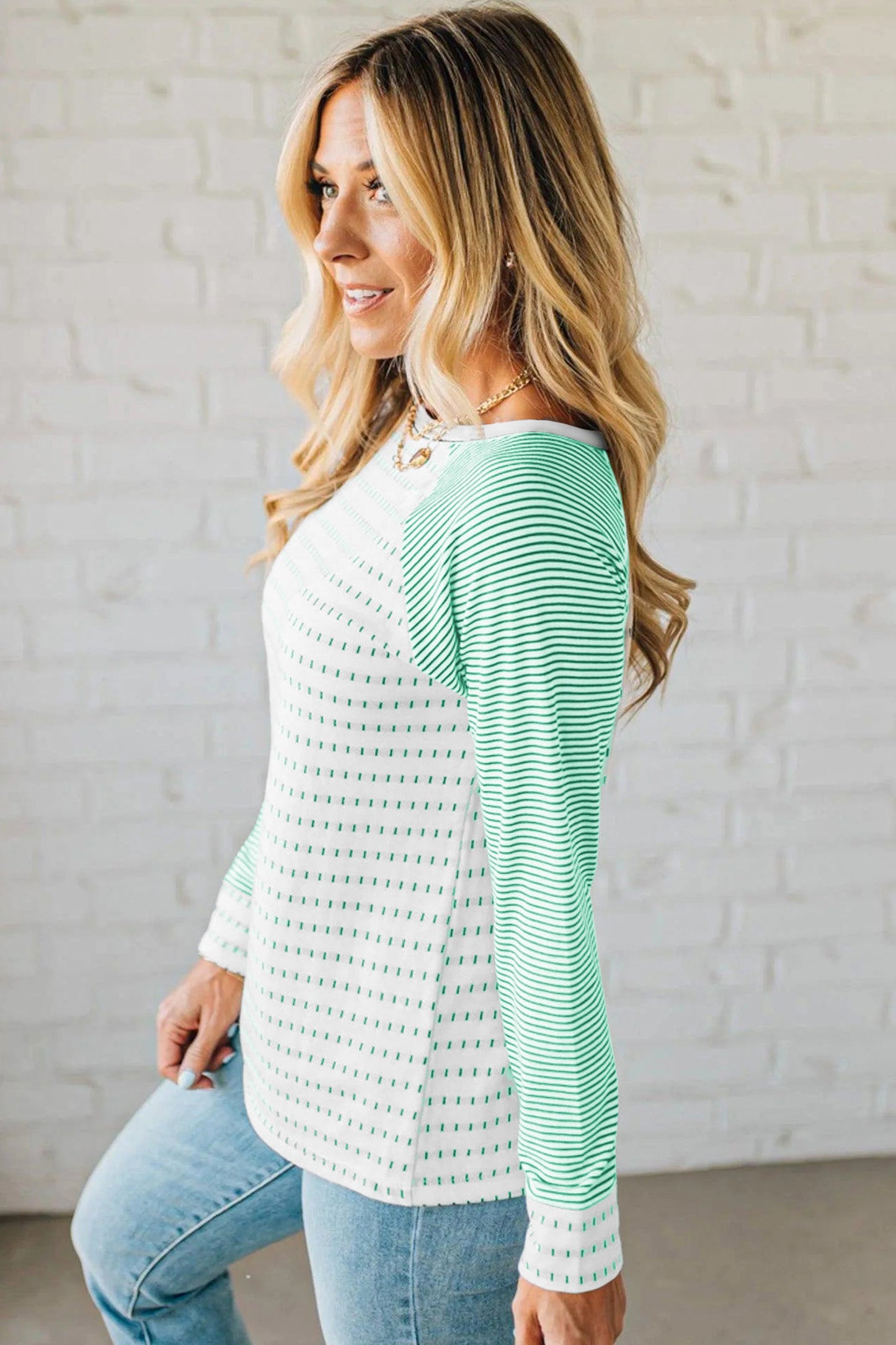 Rose Stripe Raglan Patchwork Long Sleeve Tee Wild and Free Boutique