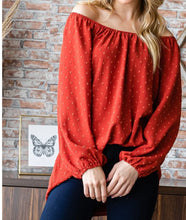 Load image into Gallery viewer, Heimish Full Size Swiss Dot Off Shoulder Top