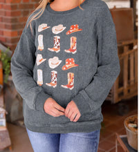 Load image into Gallery viewer, Cowboy Hat & Boot Graphic Sweatshirt