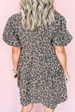 WILD WHISPERS LEOPARD FLARED DENIM MINI DRESS **SHIPPING EXPECTED TO BEGIN ON DATE 4/16**