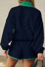 Load image into Gallery viewer, SPLIT DECISION NAVY BLUE HALF BUTTON PULLOVER AND SHORTS SET **SHIPPING EXPECTED TO BEGIN ON DATE 10/17**
