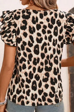 Load image into Gallery viewer, PURRFECTION KHAKI LEOPARD RUFFLE SLEEVE BLOUSE **SHIPPING EXPECTED TO BEGIN ON DATE 3/15**