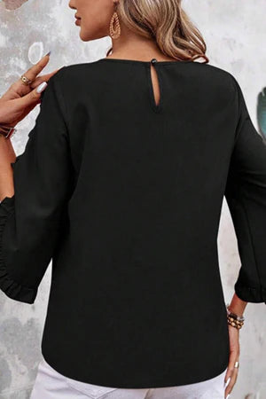 LOOK YOUR BEST BLACK TULIP SLEEVE BLOUSE **SHIPPING EXPECTED TO BEGIN ON DATE 3/14**