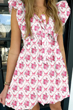 Load image into Gallery viewer, PINK COQUETTE CUTIE V-NECK MINI DRESS **SHIPPING EXPECTED TO BEGIN ON DATE 3/15**