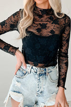 Load image into Gallery viewer, BLACK MOONLIT BLOOM MESH SLIM TOP **SHIPPING EXPECTED TO BEGIN ON DATE 8/5**
