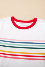 Load image into Gallery viewer, RAINBOW STRIPED WHITE T-SHIRT **SHIPPING EXPECTED TO BEGIN ON DATE 3/12**