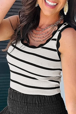 COASTLINE CRUSH BLACK STRIPE SCALLOPED TANK TOP **SHIPPING EXPECTED TO BEGIN ON DATE 6/14**