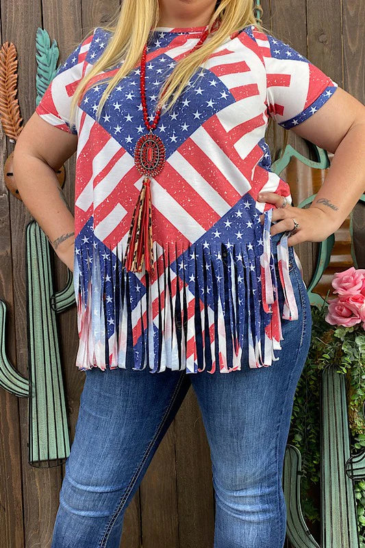 USA flag Red stripe print Top