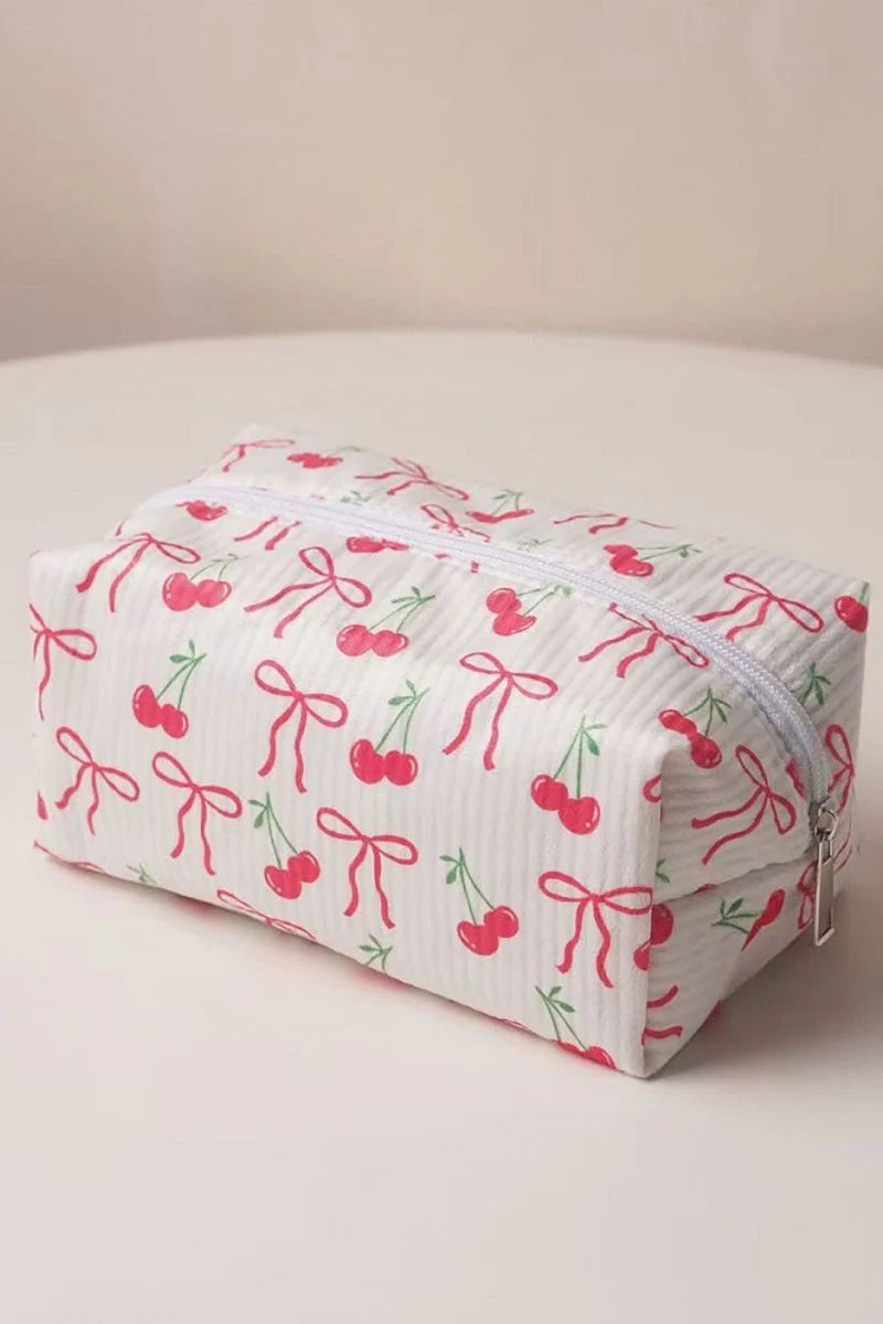 Sweet Cherry Bow Cosmetic Pouch