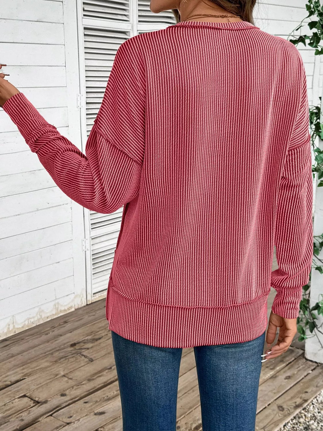 Side Slit Round Neck Sweatshirt