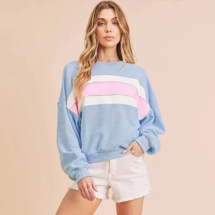 Contrast Color Round Neck Sweatshirt