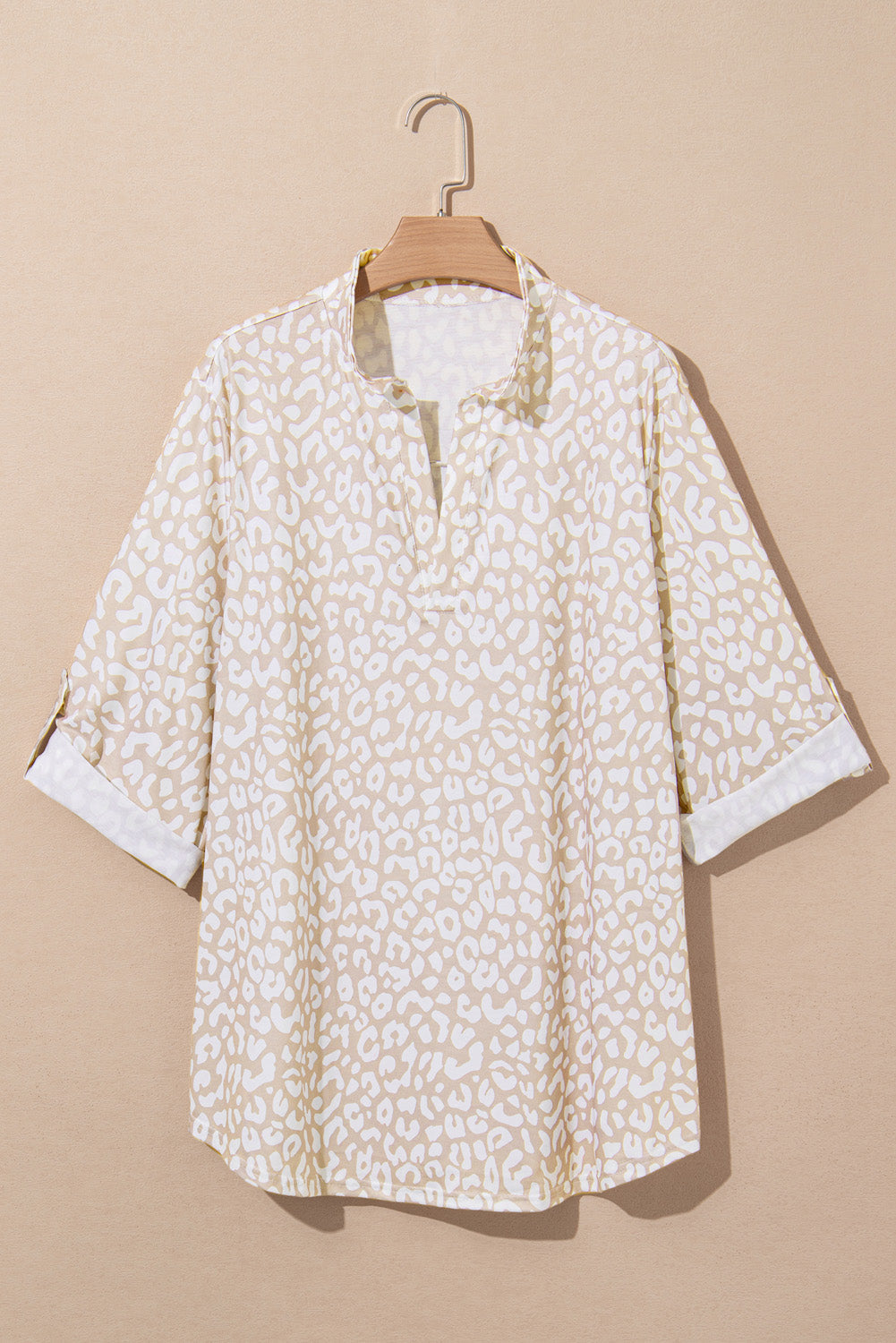 Apricot Leopard Tab Sleeve V Neck Plus Size Top Wild and Free Boutique