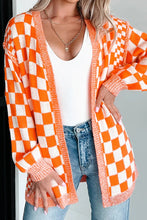 Load image into Gallery viewer, ORANGE CHECKED CARDIGAN **SHIPPING EXPECTED TO BEGIN ON DATE 8/1**
