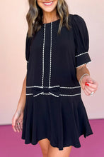 Load image into Gallery viewer, BLACK ON YOUR WAY SCALLOP TRIM MINI DRESS **SHIPPING EXPECTED TO BEGIN ON DATE 3/25**