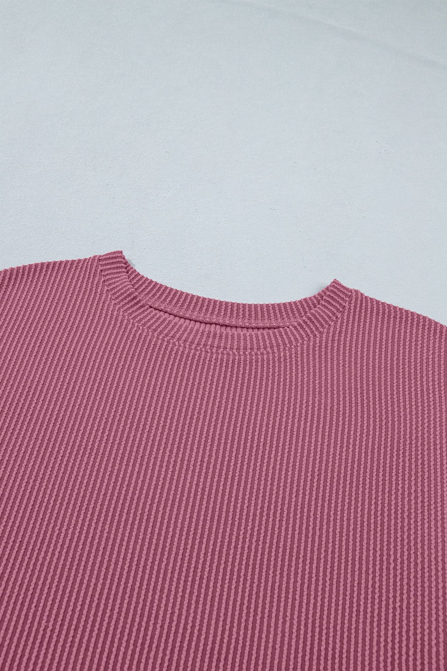 Pitaya Pink Twisted Ribbed Loose Tee Drawstring Elastic Waist 2pcs Short Set
