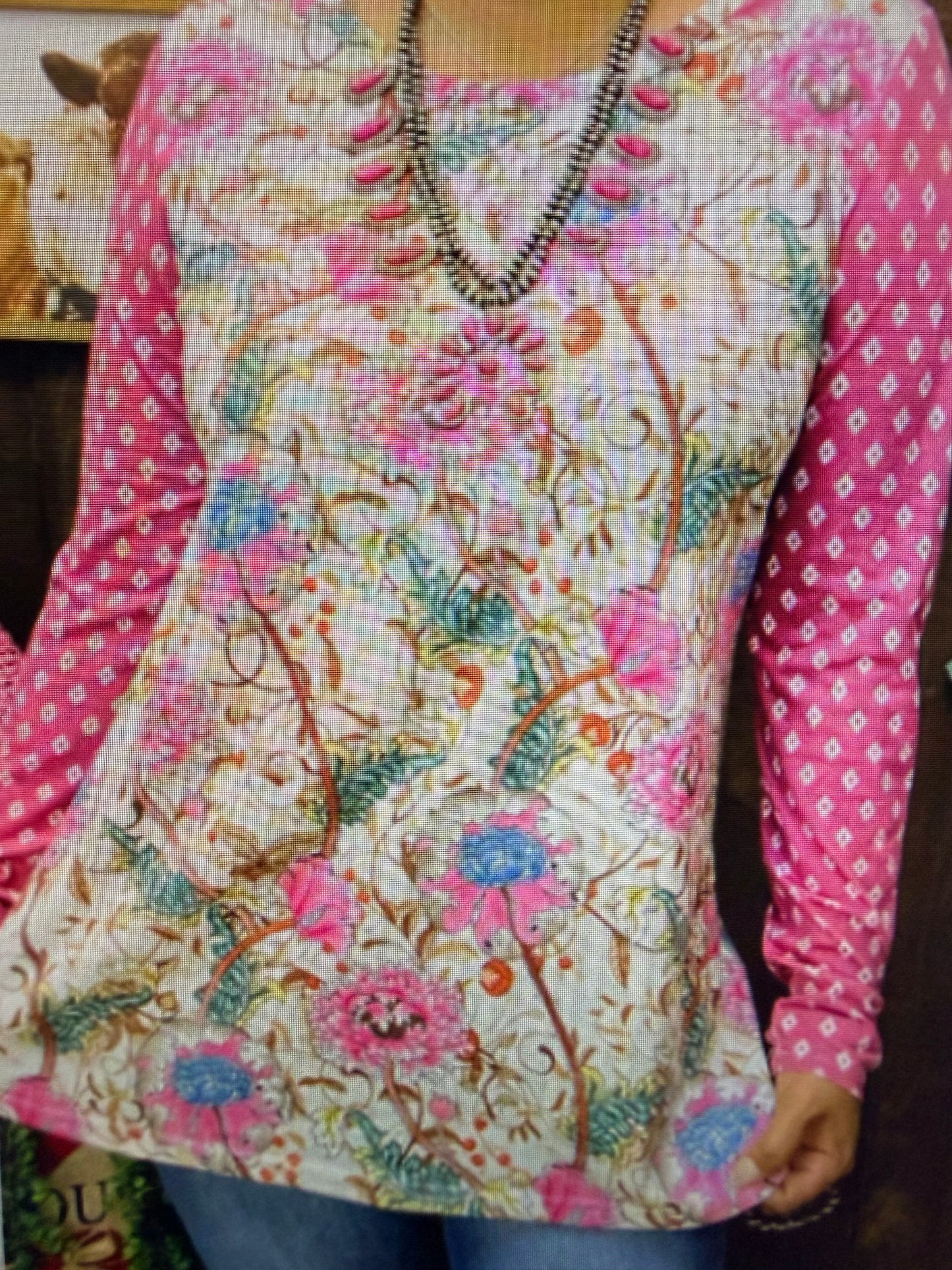 Pink Teal Floral Top