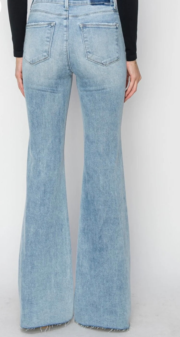 RISEN Full Size High Rise Rww Cut Hem Bootcut Jeans