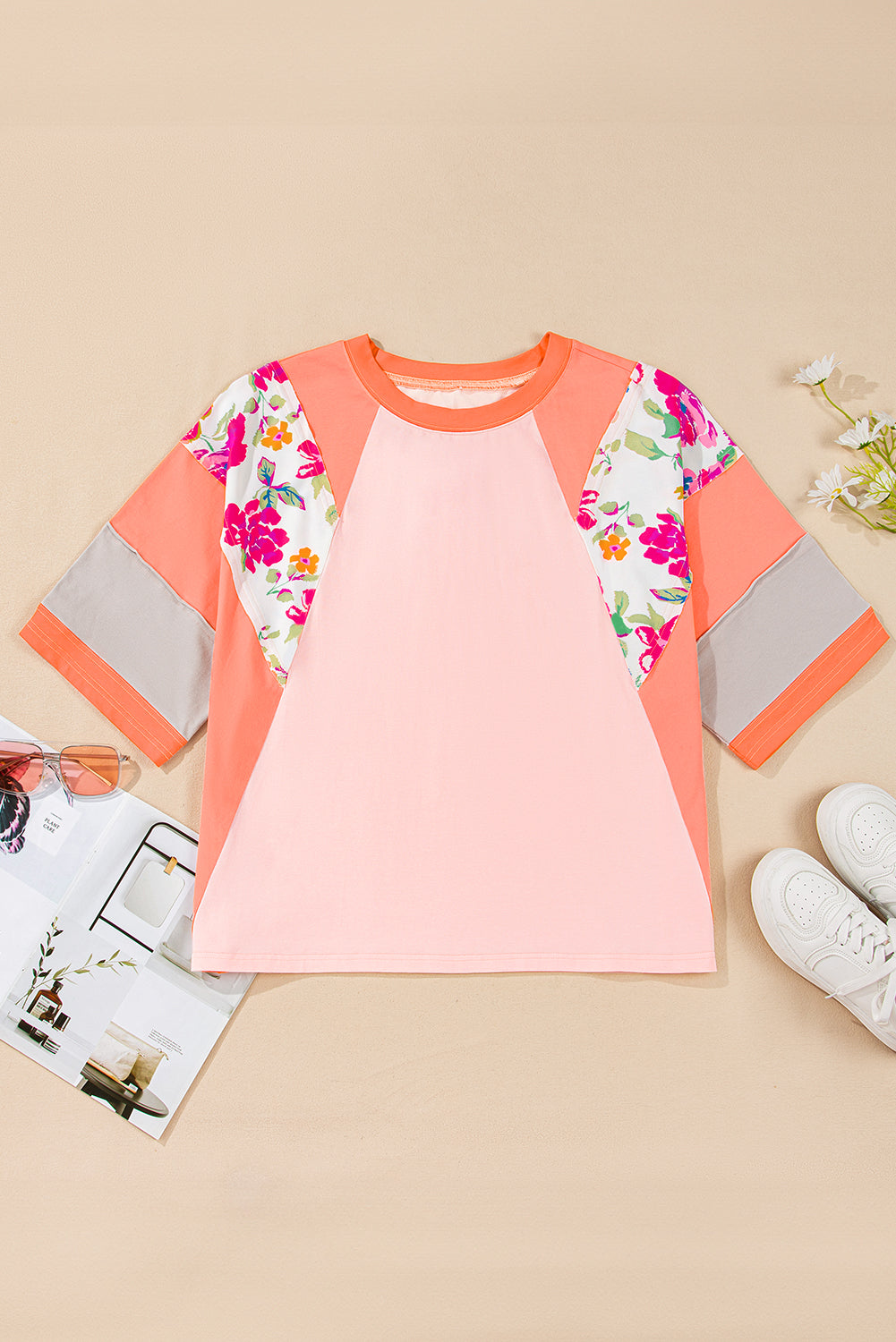 Orange Plus Size Floral Raglan June.