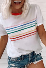 Load image into Gallery viewer, RAINBOW STRIPED WHITE T-SHIRT **SHIPPING EXPECTED TO BEGIN ON DATE 3/12**