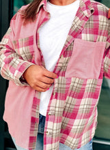 Load image into Gallery viewer, Pink Plaid Patchwork Plus Shacket