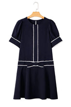 Load image into Gallery viewer, BLACK ON YOUR WAY SCALLOP TRIM MINI DRESS **SHIPPING EXPECTED TO BEGIN ON DATE 3/25**