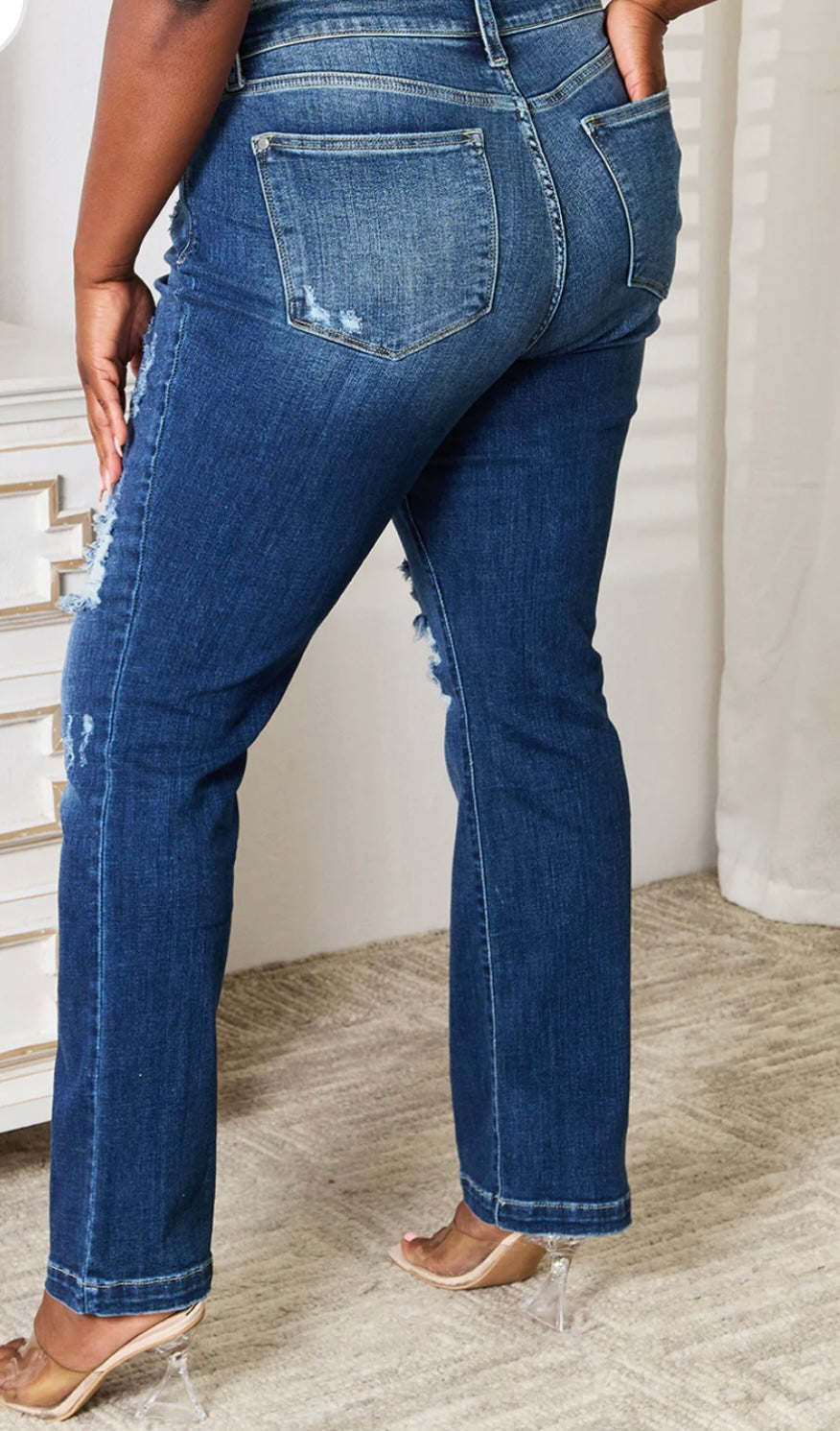 Judy Blue Full Size Mid Rise Hand sand & Destroy Bootcut Jeans