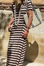 Load image into Gallery viewer, SANTA MONICA PIER BLACK STRIPED MAXI DRESS **SHIPPING EXPECTED TO BEGIN ON DATE 3/15**