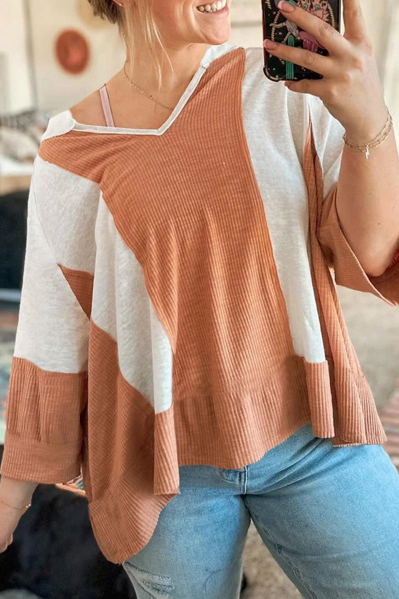 QUITE THE CONTRAST STRAW YELLOW 3/4 SLEEVE LOOSE TOP **SHIPPING EXPECTED TO BEGIN ON DATE 8/15**