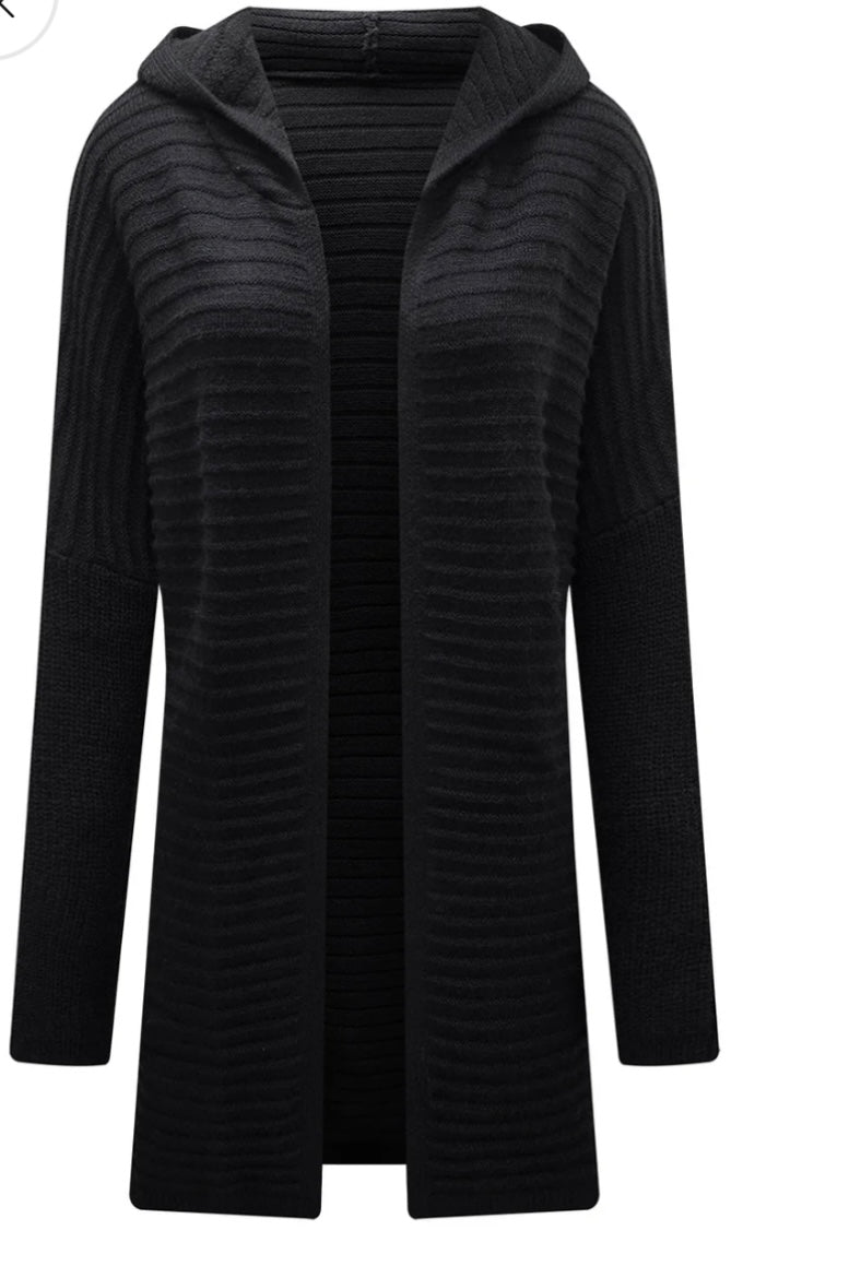 Open Front Longline Hooded Cardigan