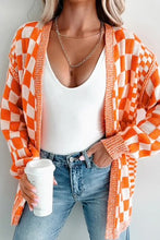 Load image into Gallery viewer, ORANGE CHECKED CARDIGAN **SHIPPING EXPECTED TO BEGIN ON DATE 8/1**