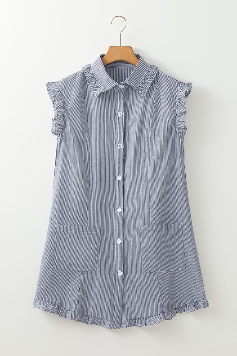 Blue Stripe Frilled Sleeveless Mini dress