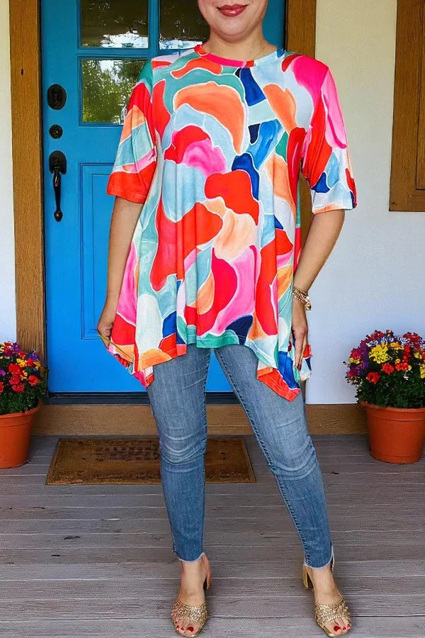 Abstract Print High Low Blouse