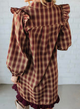 Load image into Gallery viewer, Burgundy Plaid Ruffled Mini Dress