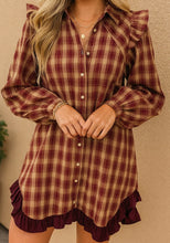 Load image into Gallery viewer, Burgundy Plaid Ruffled Mini Dress