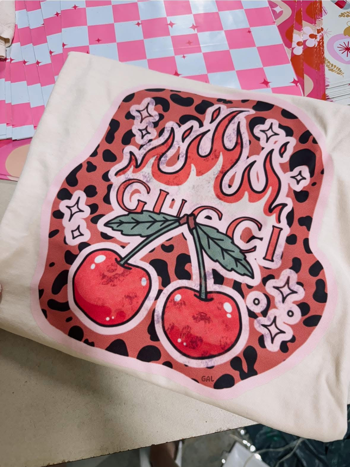 Guc flame & leopard cherries tee or sweatshirt Gunpowder and Lace Boutique Nac