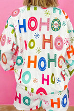 Load image into Gallery viewer, FESTIVE HO HO HO WHITE LONG SLEEVE TOP AND SHORTS PAJAMA SET **SHIPPING EXPECTED TO BEGIN ON DATE 9/02**