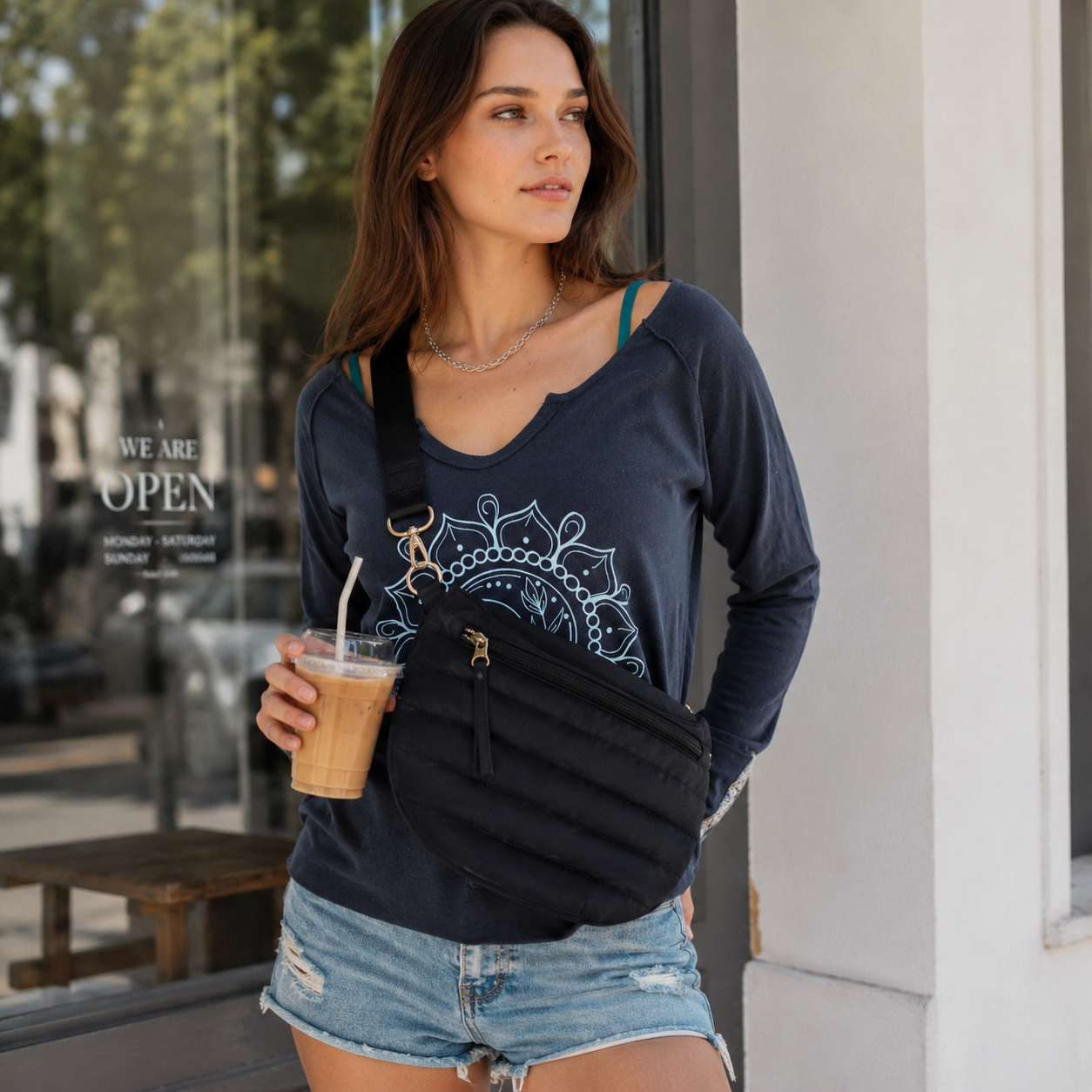 Moon Mandala Navy Cotton V-Neck