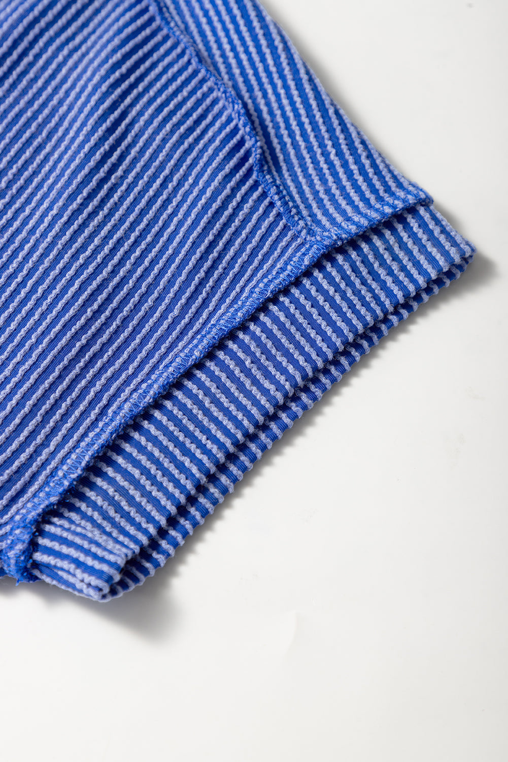White Crinkle Rib Textured Knit Round Neck T Shirt
