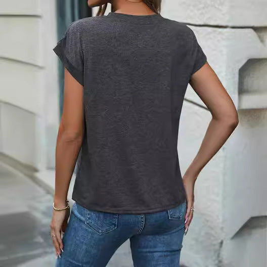 Button Detail Raglan Sleeve Top – Gray