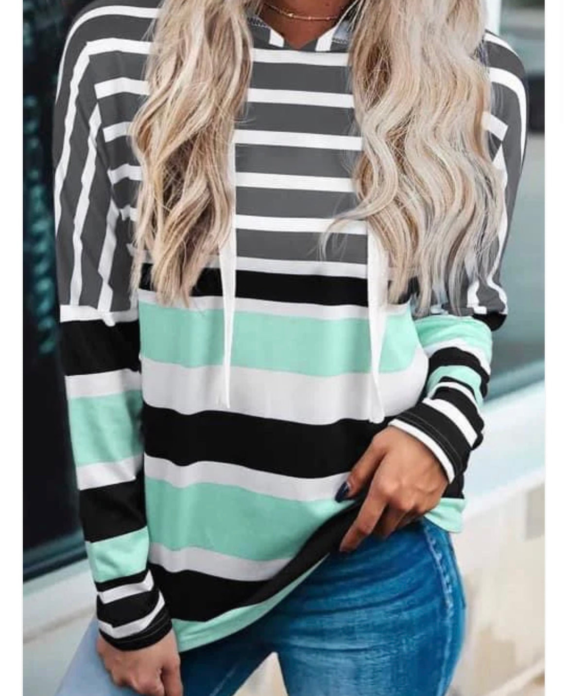 Mint striped hoodie