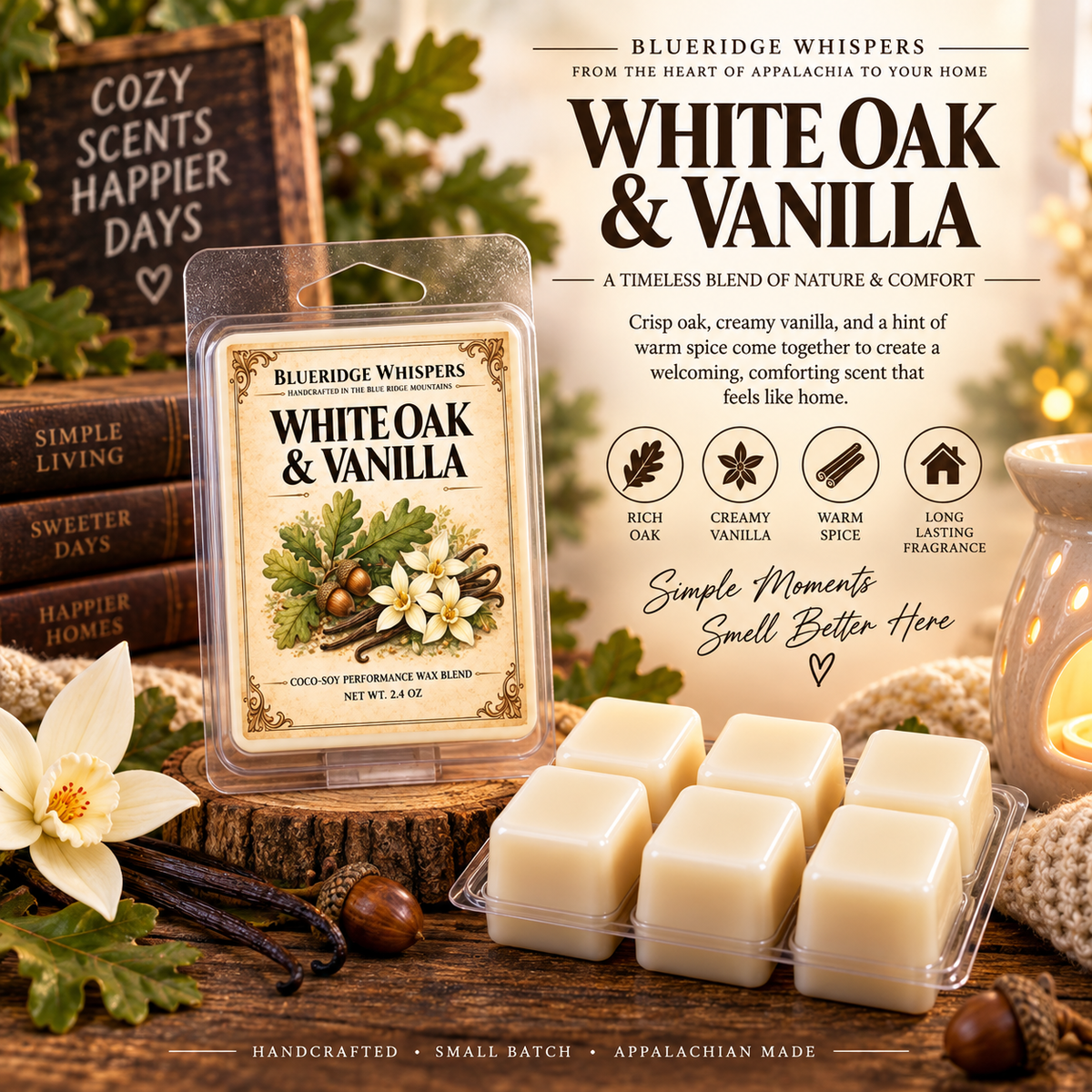 White Oak & Vanilla Soy Wax Melts – Earthy & Smooth Scent