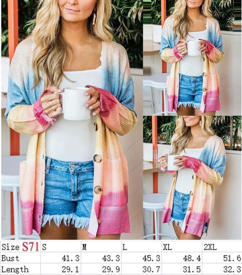 Rainbow Striped Spring Button Front Cardigan RTS