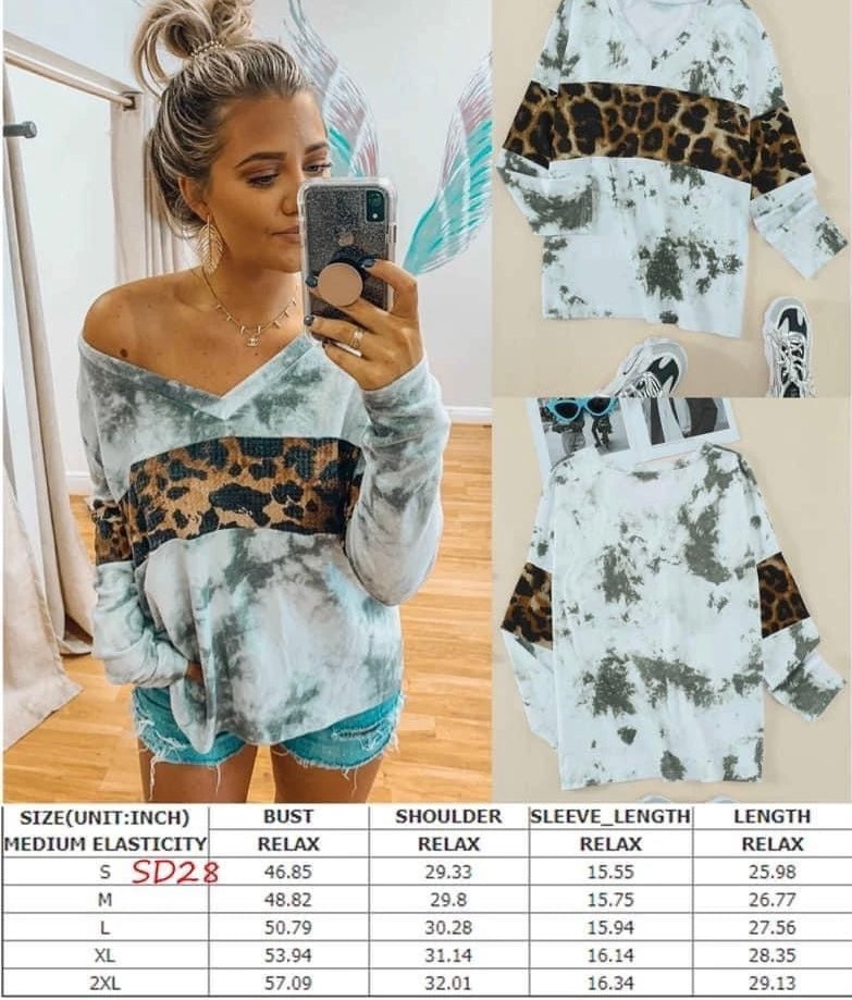 Marbled Leopard V-Neck Long Sleeve Shirt RTS