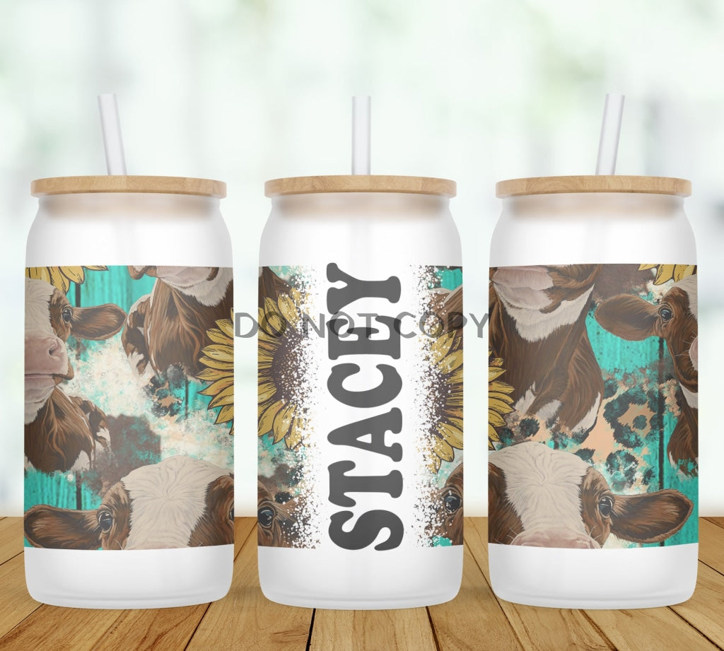 Western Cow Personalized Glass Can
