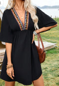Embroidered Plunge Half Sleeve Mini Dress