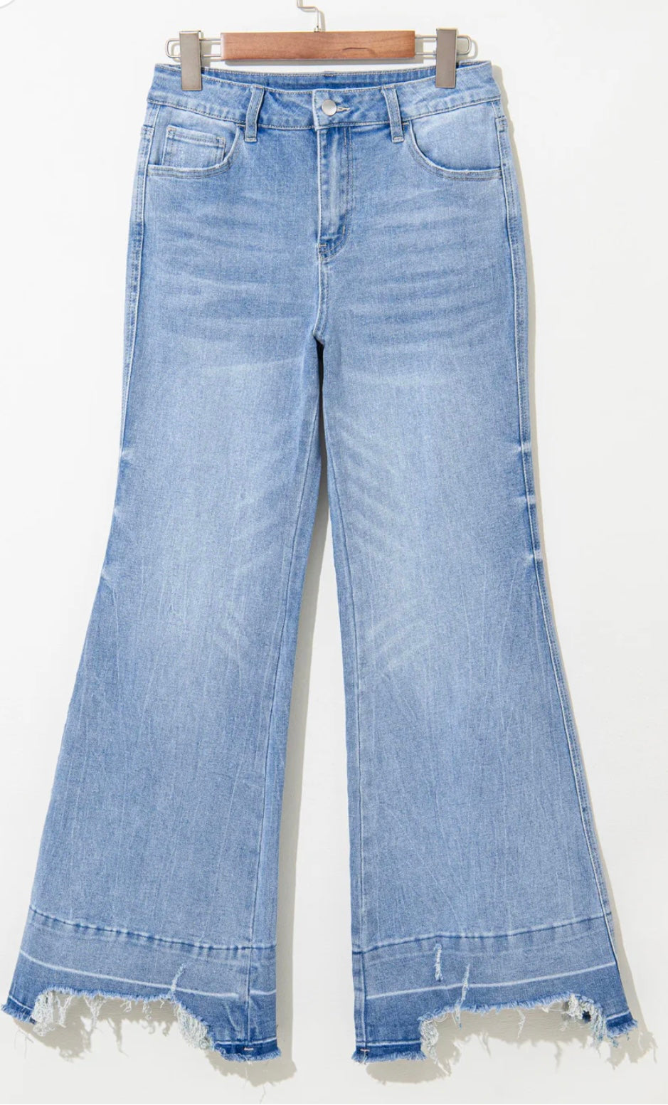 Wash Raw Hem High Waist Flared Jeans