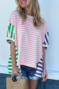 Colorblock Patchwork Stripe Baggy Tee