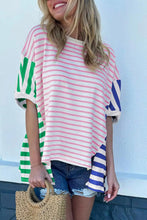 Load image into Gallery viewer, Colorblock Patchwork Stripe Baggy Tee
